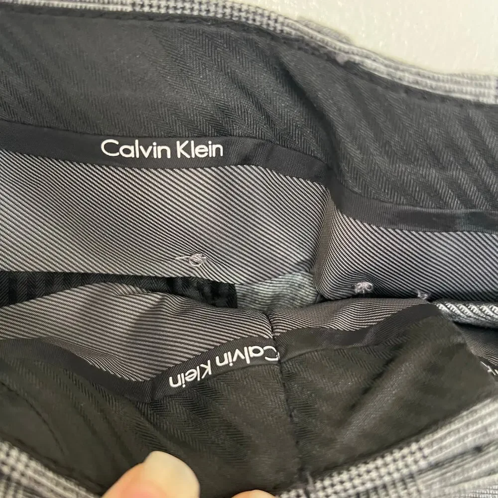 Calvin Klein Slim Fit Gray Glen Plaid Dress Pants Stretch Trousers 36x32